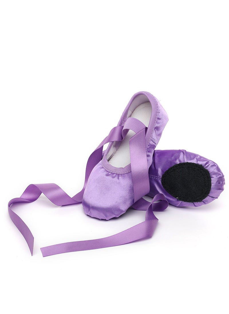 Ribbon Ballet Soft Sole Lace Up Training Dance Shoes for Women Girls Purple