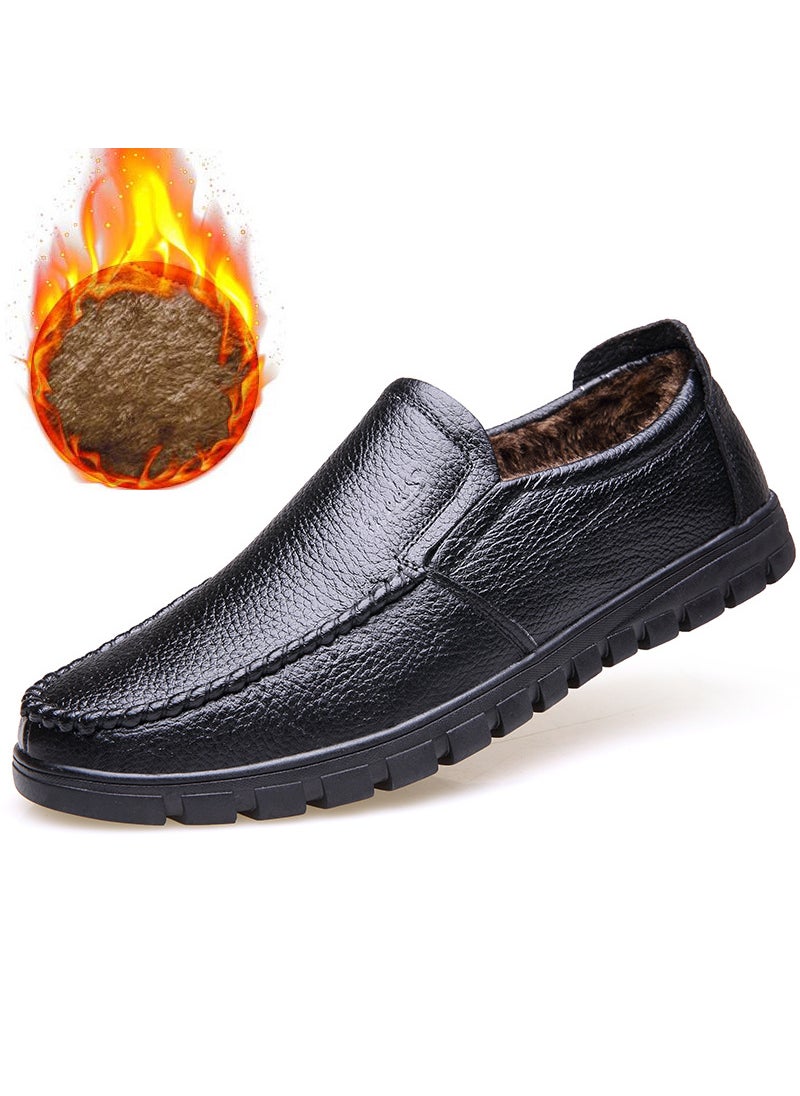 2023 Mens Winter Casual Leather Shoes Warm Fleece-Lined Slip-OnsCotton shoes 8823 Black Cotton shoes 8823 Black