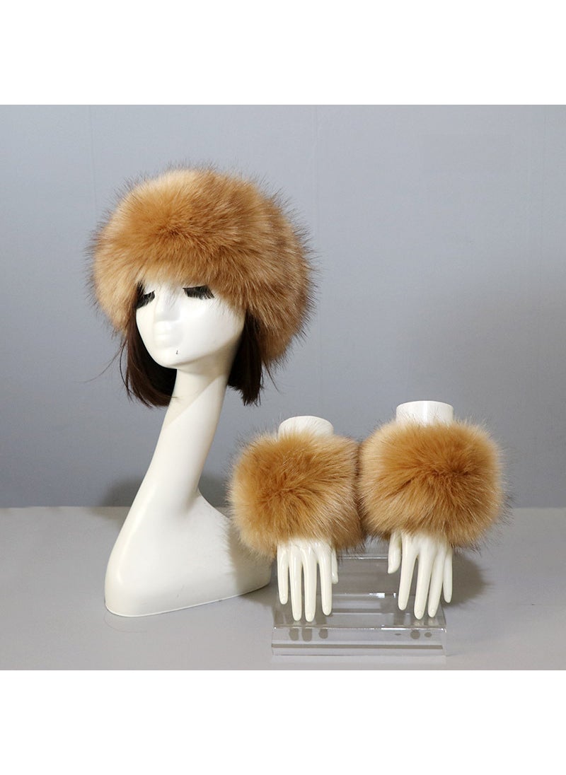 Faux Fur Hat and Cuff Set for WomenDark grass (cap + sleeve) Dark grass (cap + sleeve)