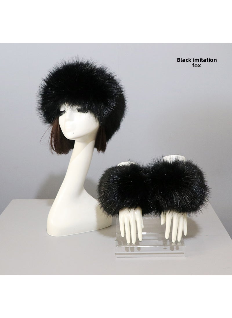 Faux Fur Hat and Cuff Set for WomenBlack imitation Fox (cap + sleeve) Black imitation Fox (cap + sleeve)