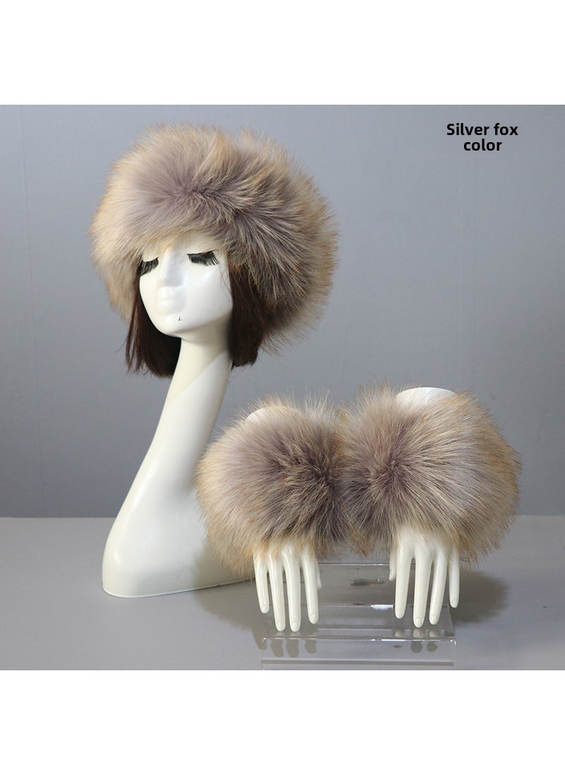 Faux Fur Hat and Cuff Set for WomenSilver Fox (cap + sleeve) Silver Fox (cap + sleeve)