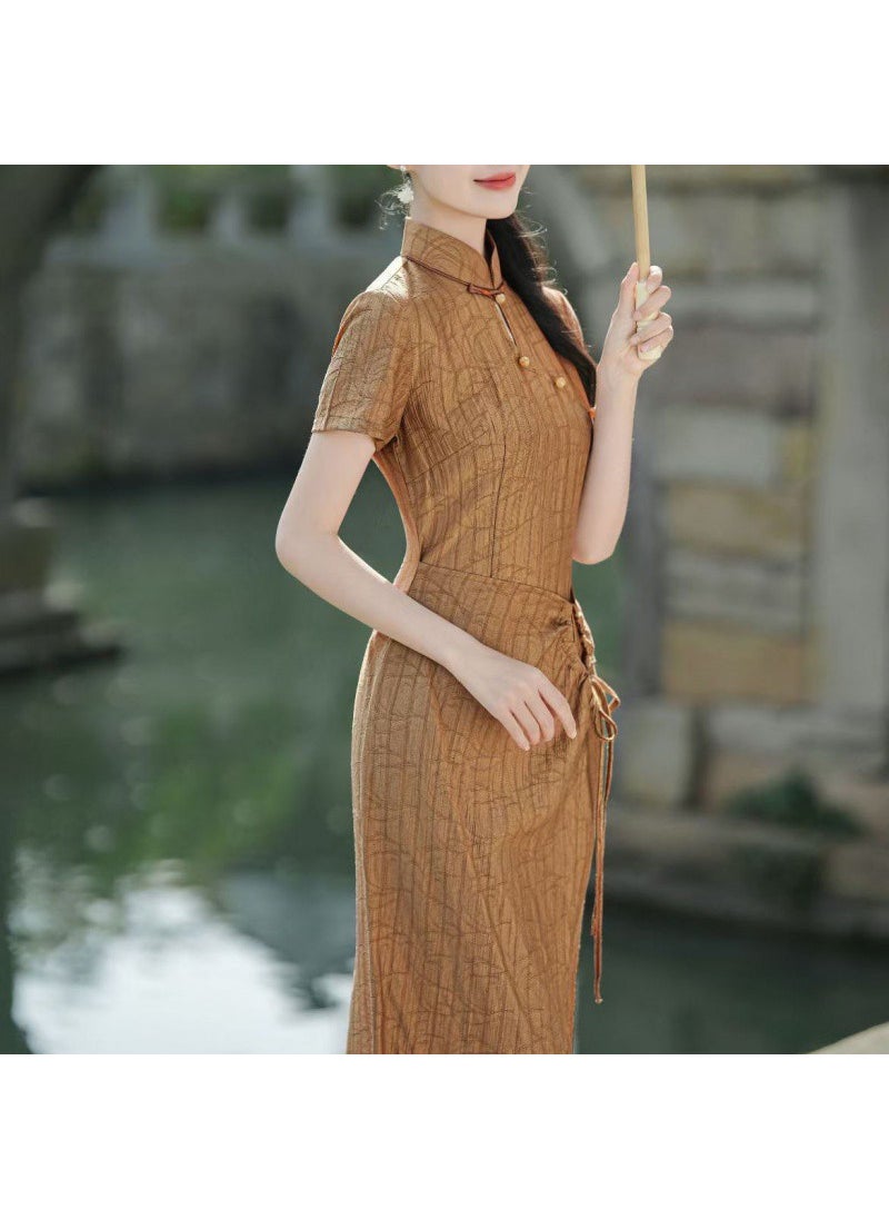 2024 Summer New Style Chinese Style Elegant Retro High-end Art Slim-fit Improved Cheongsam High-end dress ★[shining orange]★