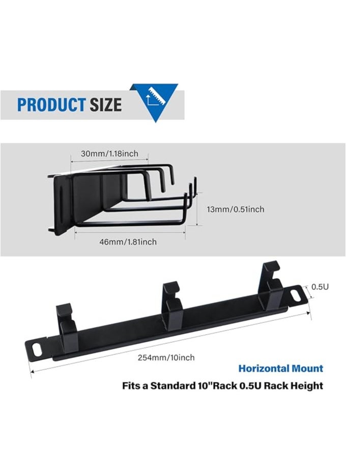 0.5U Metal Horizontal Rackmount Cable Manager with 3 D-Ring Hooks – 10 Inch Server Rack Cable Management Panel for DeskPi Rackmate T1