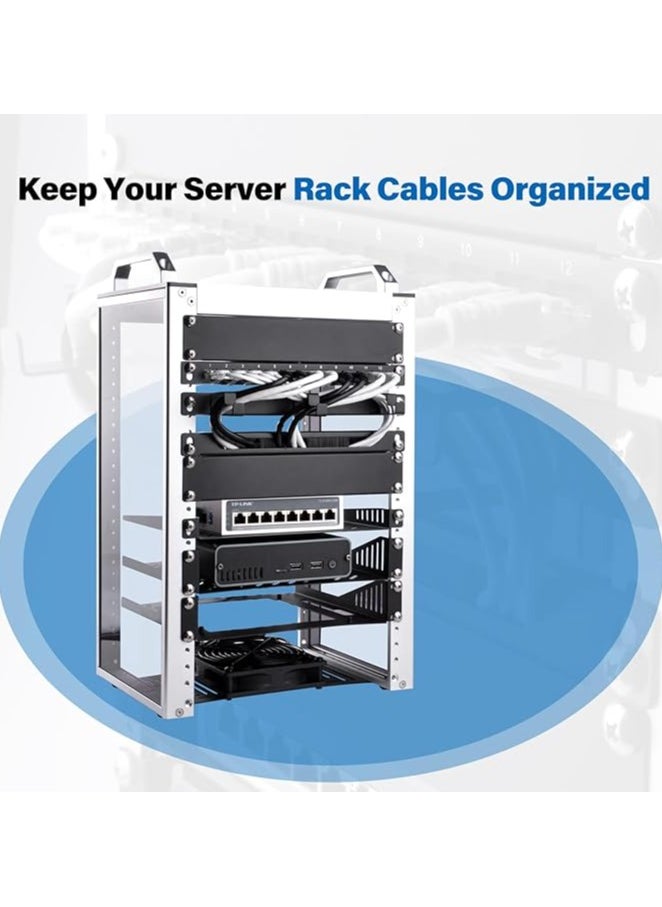 0.5U Metal Horizontal Rackmount Cable Manager with 3 D-Ring Hooks – 10 Inch Server Rack Cable Management Panel for DeskPi Rackmate T1