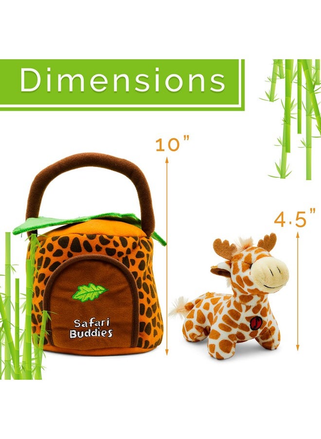 Plush Jungle Animals Toy Set (5 Pcs) With Carrier For Kids;Stuffed Monkey Giraffe Tiger & Elephant;Great For Boys & Girls