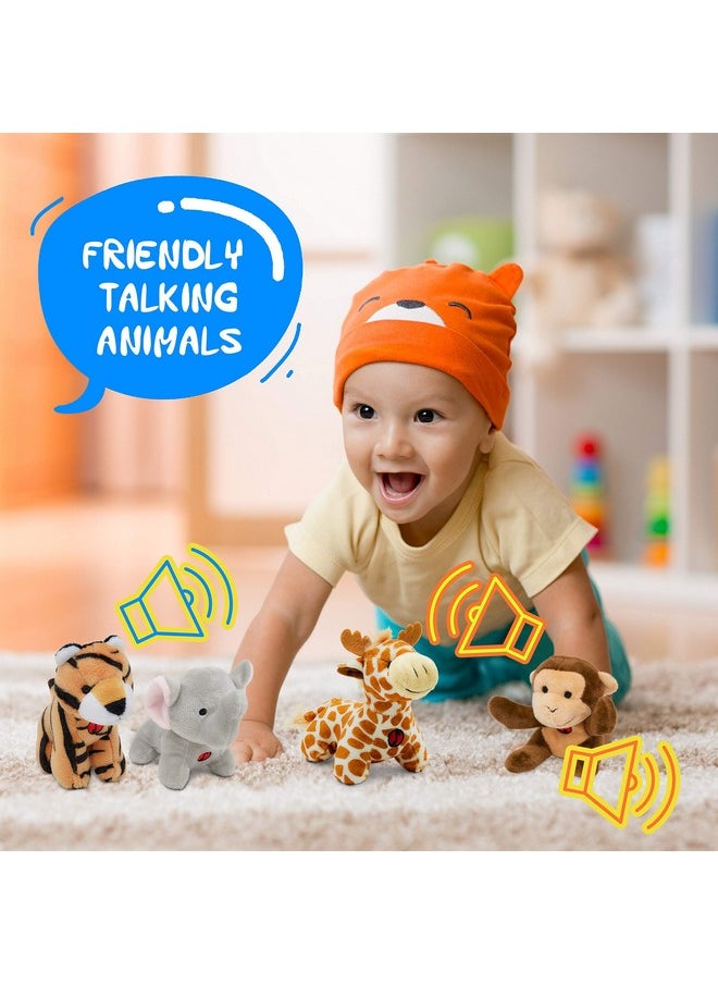 Plush Jungle Animals Toy Set (5 Pcs) With Carrier For Kids;Stuffed Monkey Giraffe Tiger & Elephant;Great For Boys & Girls