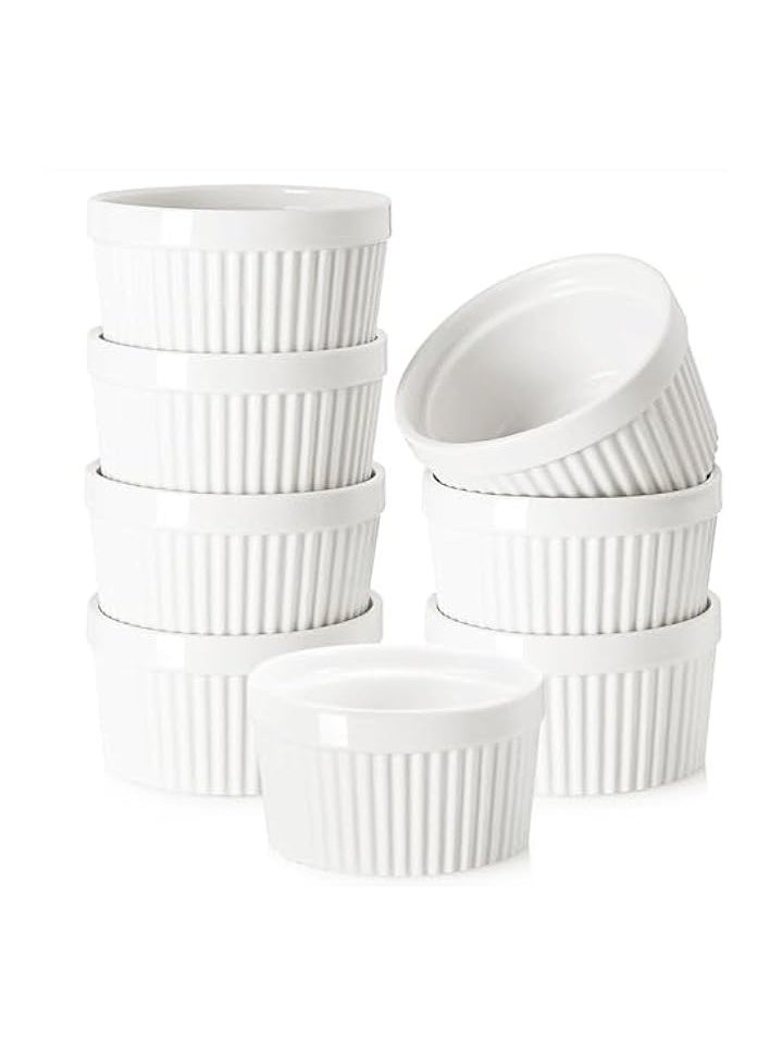 Ramekin Bowls 12OZ, 8 PCS Bakeware Set for Baking and Cooking, Oven Safe Sleek Porcelain Colorful Ramikins for Pudding