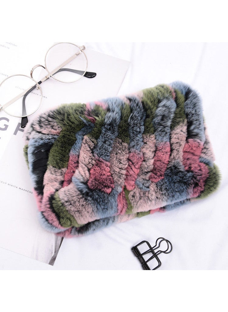 Ultra-Soft Genuine Rex Rabbit Fur ScarfGreen Blue pink camouflage Green Blue pink camouflage