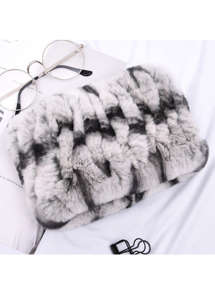 Ultra-Soft Genuine Rex Rabbit Fur ScarfWhite Gray White Gray