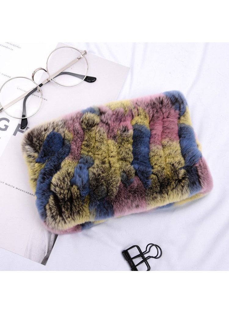 Ultra-Soft Genuine Rex Rabbit Fur ScarfPink yellow blue camouflage Pink yellow blue camouflage