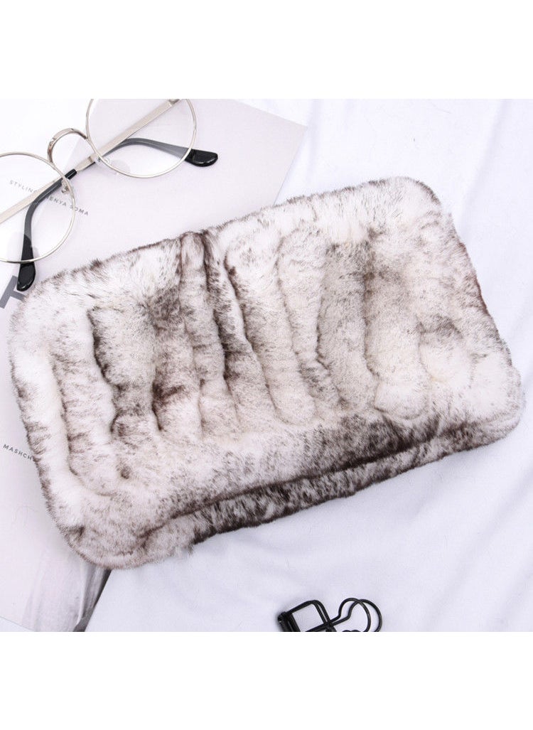 Ultra-Soft Genuine Rex Rabbit Fur ScarfSnow White and Black Cream Snow White and Black Cream