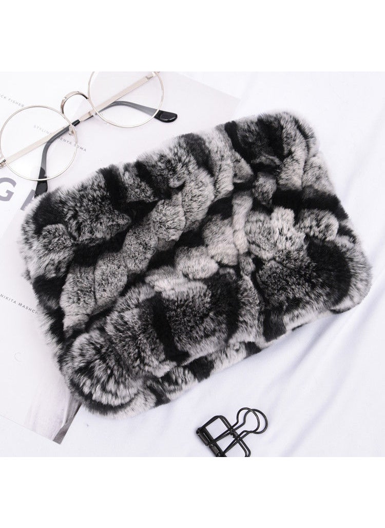 Ultra-Soft Genuine Rex Rabbit Fur ScarfBlack and White Black and White