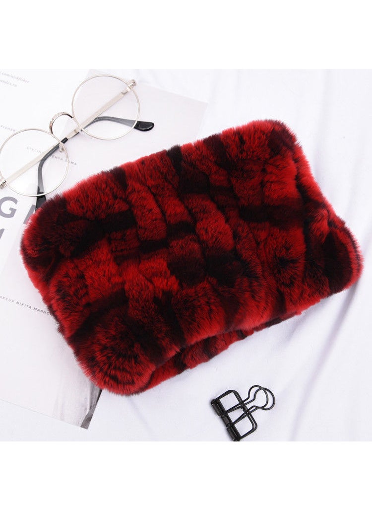 Ultra-Soft Genuine Rex Rabbit Fur ScarfRed and black camouflage Red and black camouflage