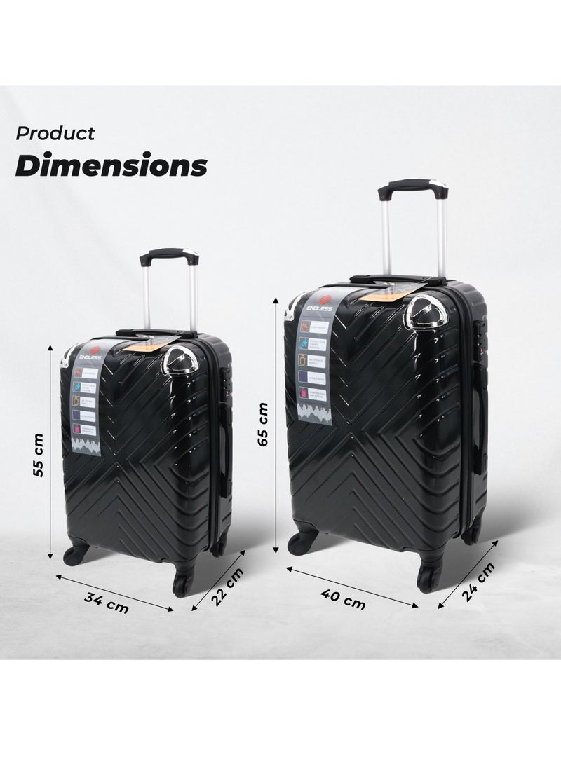 Set Of 2 Luggage Trolleys - 55cm (Cabin) & 65cm (Check-In) Hardsided Suitcase With In-Built TSA Lock and Spinner Wheels | Material: Polycarbonate + ABS | Carry on Luggage
