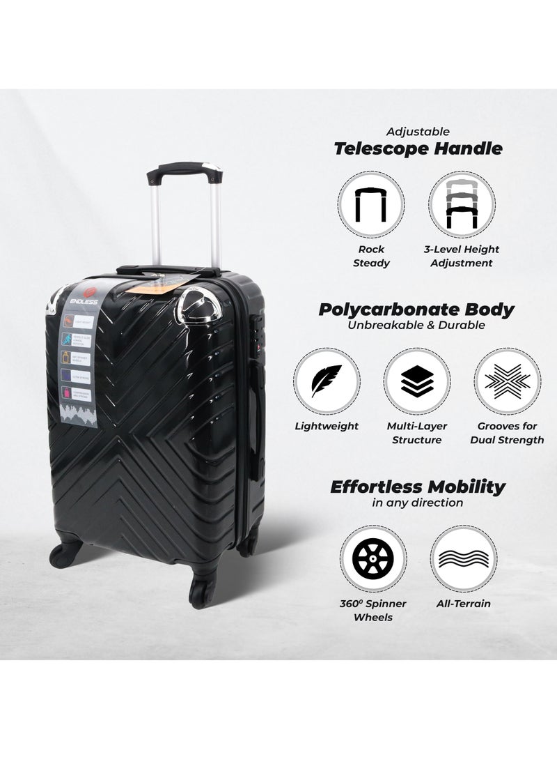Set Of 2 Luggage Trolleys - 55cm (Cabin) & 65cm (Check-In) Hardsided Suitcase With In-Built TSA Lock and Spinner Wheels | Material: Polycarbonate + ABS | Carry on Luggage
