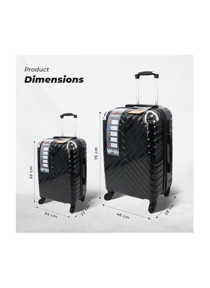 Set Of 2 Luggage Trolleys - 55cm (Cabin) & 75cm (Check-In) Hardsided Suitcase With In-Built TSA Lock & Spinner Wheels | Polycarbonate + ABS | Carry On Luggage