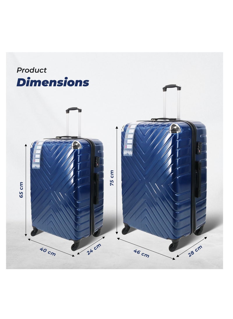 Set Of 2 Luggage Trolleys - 75cm & 65cm (Check-In) Hardsided Suitcase With In-Built TSA Lock and Spinner Wheels | Material: Polycarbonate + ABS | Carry on Luggage