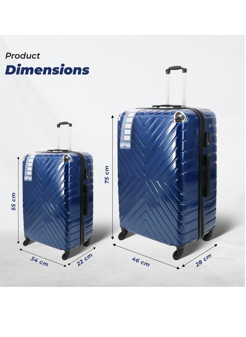 Set Of 2 Luggage Trolleys - 55cm (Cabin) & 75cm (Check-In) Hardsided Suitcase With In-Built TSA Lock and Spinner Wheels | Material: Polycarbonate + ABS | Carry on Luggage