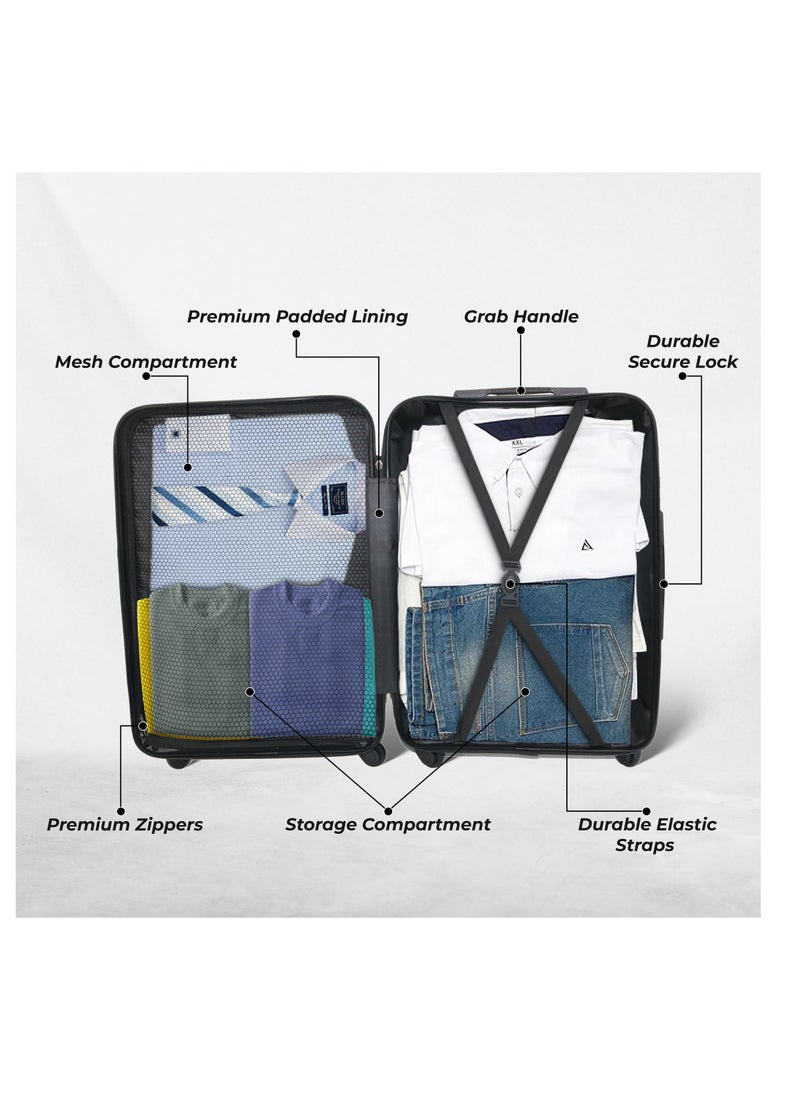 Set Of 2 Luggage Trolleys - 55cm (Cabin) & 65cm (Check-In) Hardsided Suitcase With In-Built TSA Lock and Spinner Wheels | Material: Polycarbonate + ABS | Carry on Luggage