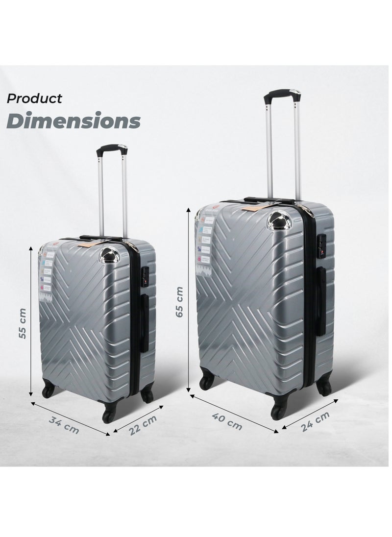 Set Of 2 Luggage Trolleys - 55cm (Cabin) & 65cm (Check-In) Hardsided Suitcase With In-Built TSA Lock and Spinner Wheels | Material: Polycarbonate + ABS | Carry on Luggage
