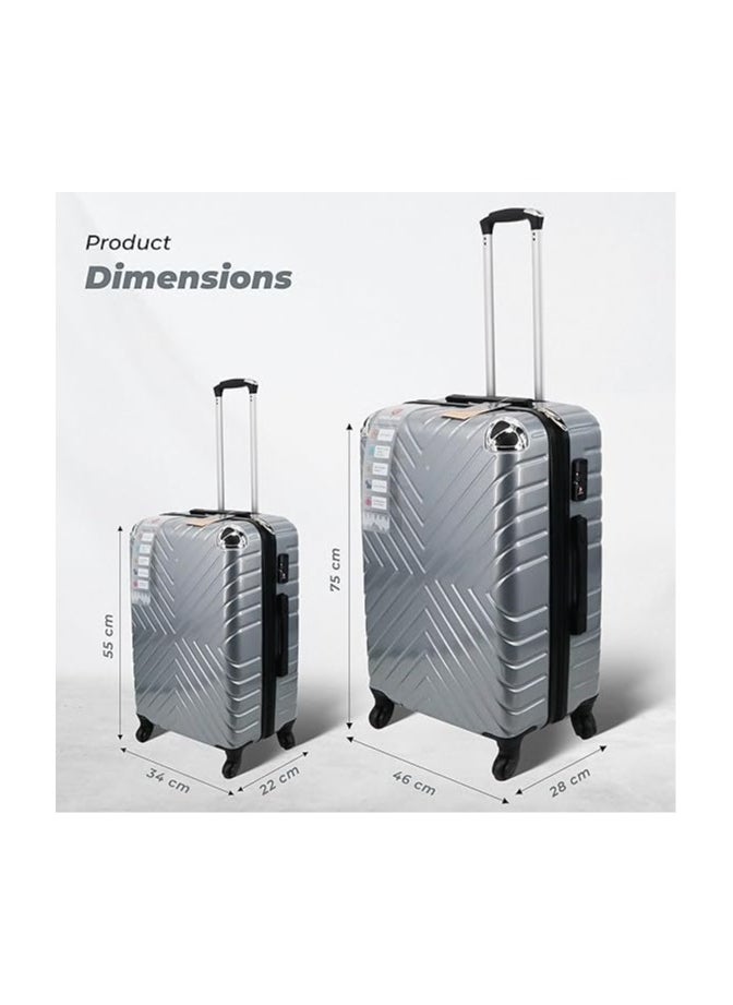 Set Of 2 Luggage Trolleys - 55cm (Cabin) & 75cm (Check-In) Hardsided Suitcase With In-Built TSA Lock & Spinner Wheels | Polycarbonate + ABS | Carry On Luggage