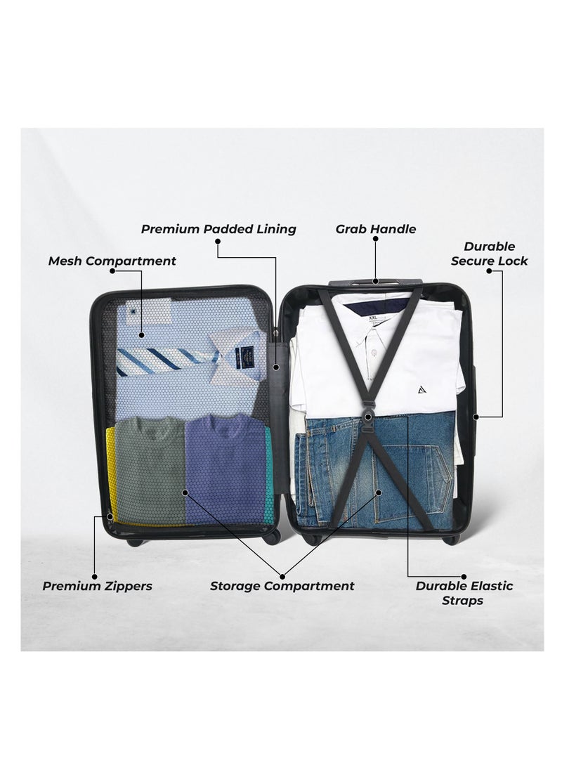 Set Of 2 Luggage Trolleys - 75cm & 65cm (Check-In) Hardsided Suitcase With In-Built TSA Lock and Spinner Wheels | Material: Polycarbonate + ABS | Carry on Luggage