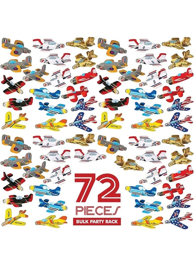 Neliblu Bulk Pack of 72 Airplane Gliders Party Favors for Kids - Party Pack Individually Wrapped Flying Paper Planes â€“ Assorted Designs - for Rewards and Prizes, Pinata Fillers, Carnival Prizes