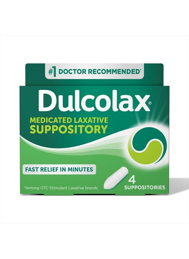 Stimulant Laxative Medicated Suppositories, Predictable & Effective Constipation Relief, Bisacodyl 10 mg, 4 Count