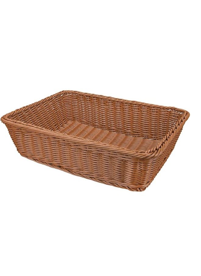 2 Pack Imitation Rattan Woven Bread Basket 16 Inch Poly-Wicker Food Serving Basket for Fruit Vegetables Home Kitchen Restaurant Outdoor Brown Rectangular