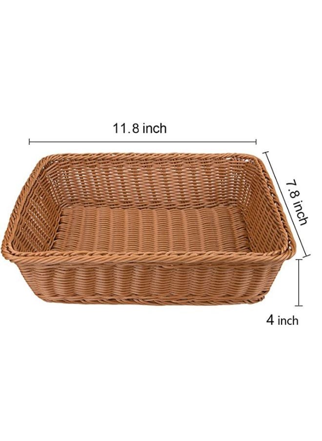 2 Pack Imitation Rattan Woven Bread Basket 16 Inch Poly-Wicker Food Serving Basket for Fruit Vegetables Home Kitchen Restaurant Outdoor Brown Rectangular