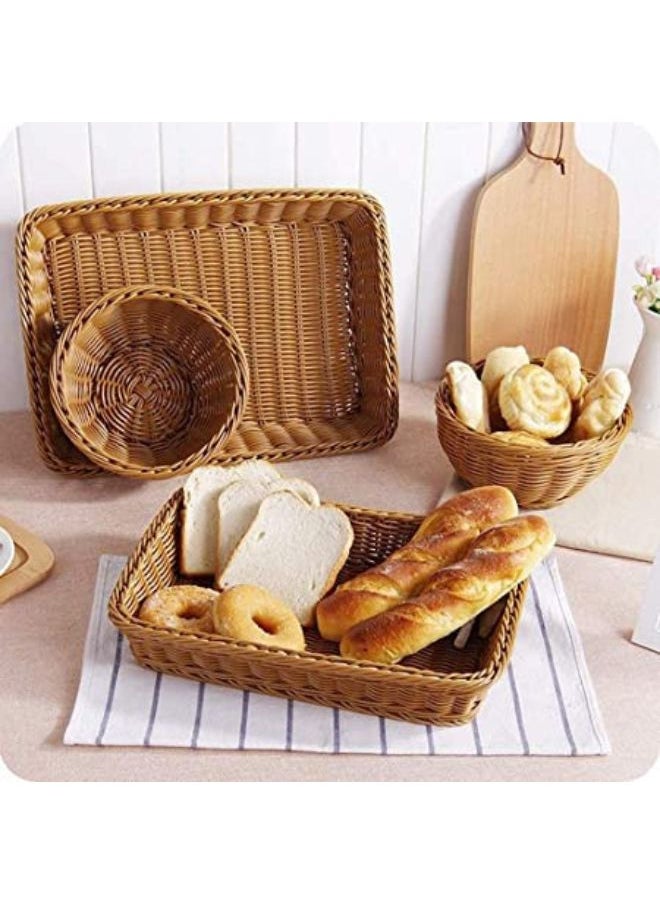 2 Pack Imitation Rattan Woven Bread Basket 16 Inch Poly-Wicker Food Serving Basket for Fruit Vegetables Home Kitchen Restaurant Outdoor Brown Rectangular