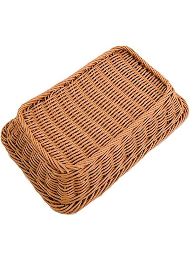 2 Pack Imitation Rattan Woven Bread Basket 16 Inch Poly-Wicker Food Serving Basket for Fruit Vegetables Home Kitchen Restaurant Outdoor Brown Rectangular