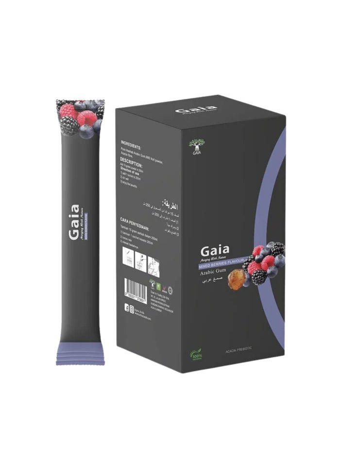 Mixed Berries Gaia Gum Arabic 15 Sachets - Digestive Health - Cholesterol Management - Weight Loss Help - Prebiotic Power - Blood Sugar Balance - Skin Vitality - Nutrient Rich