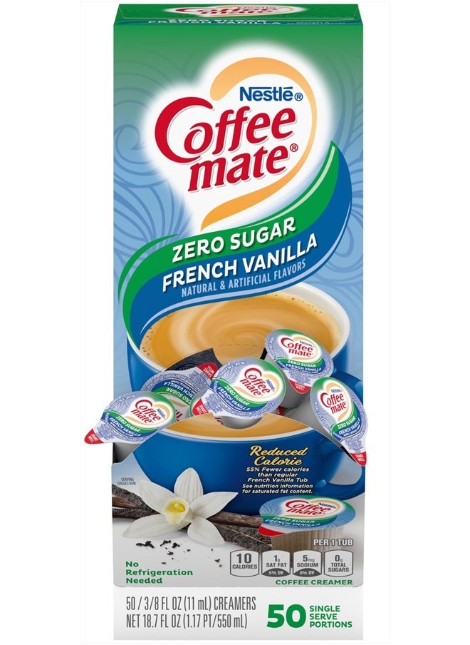 Nestle Coffee mate Coffee Creamer, Sugar Free French Vanilla, Liquid Creamer Singles, Non Dairy, No Refrigeration, Box of 50 Singles