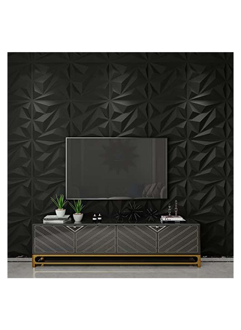 10Pcs Decorative 3D Wall Panels in Diamond Design 3D Wall Panel Diamond for Interior Wall Décor PVC Flower Textured Wall Panels for Living Room Lobby Bedroom Hotel Office Black 30 * 30cm