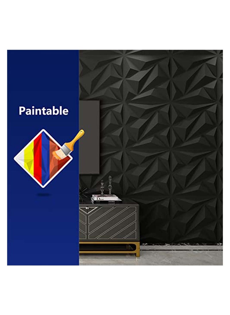 10Pcs Decorative 3D Wall Panels in Diamond Design 3D Wall Panel Diamond for Interior Wall Décor PVC Flower Textured Wall Panels for Living Room Lobby Bedroom Hotel Office Black 30 * 30cm