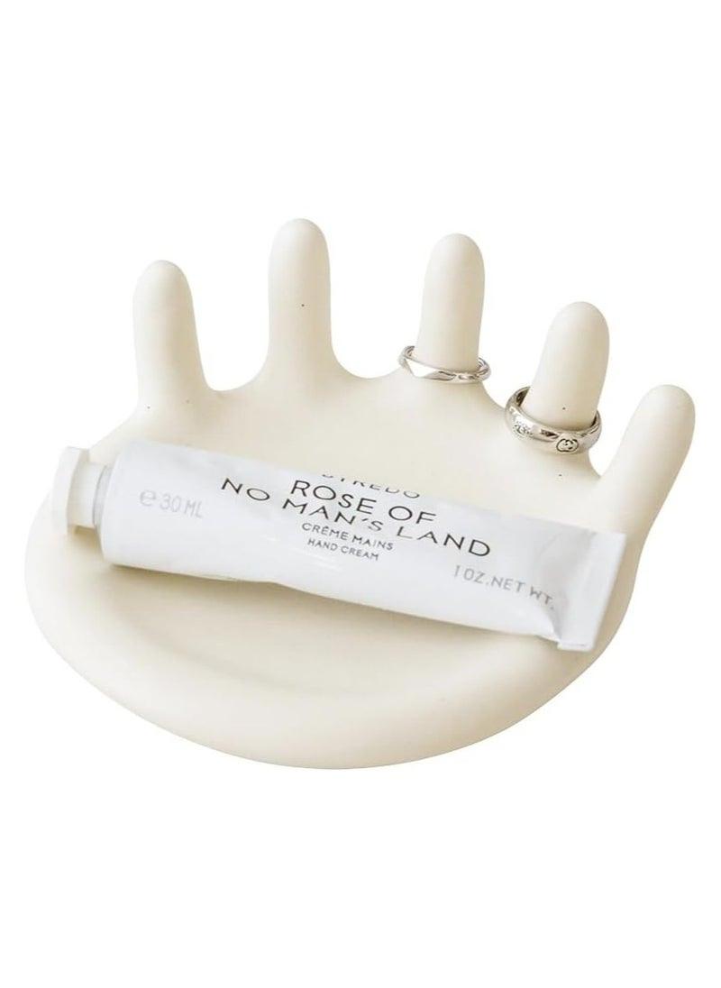 Short Five-finger Rings Dish, Decorative Jewelry Tray for Display (Crème)
