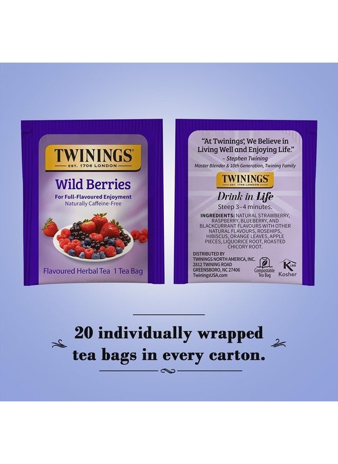 Wild Berries Tea - A Naturally Caffeine-Free Herbal Tea Bursting with Fresh & Uplifting Berry Tea Flavours, Individually Wrapped Tea Bags, 20 Count