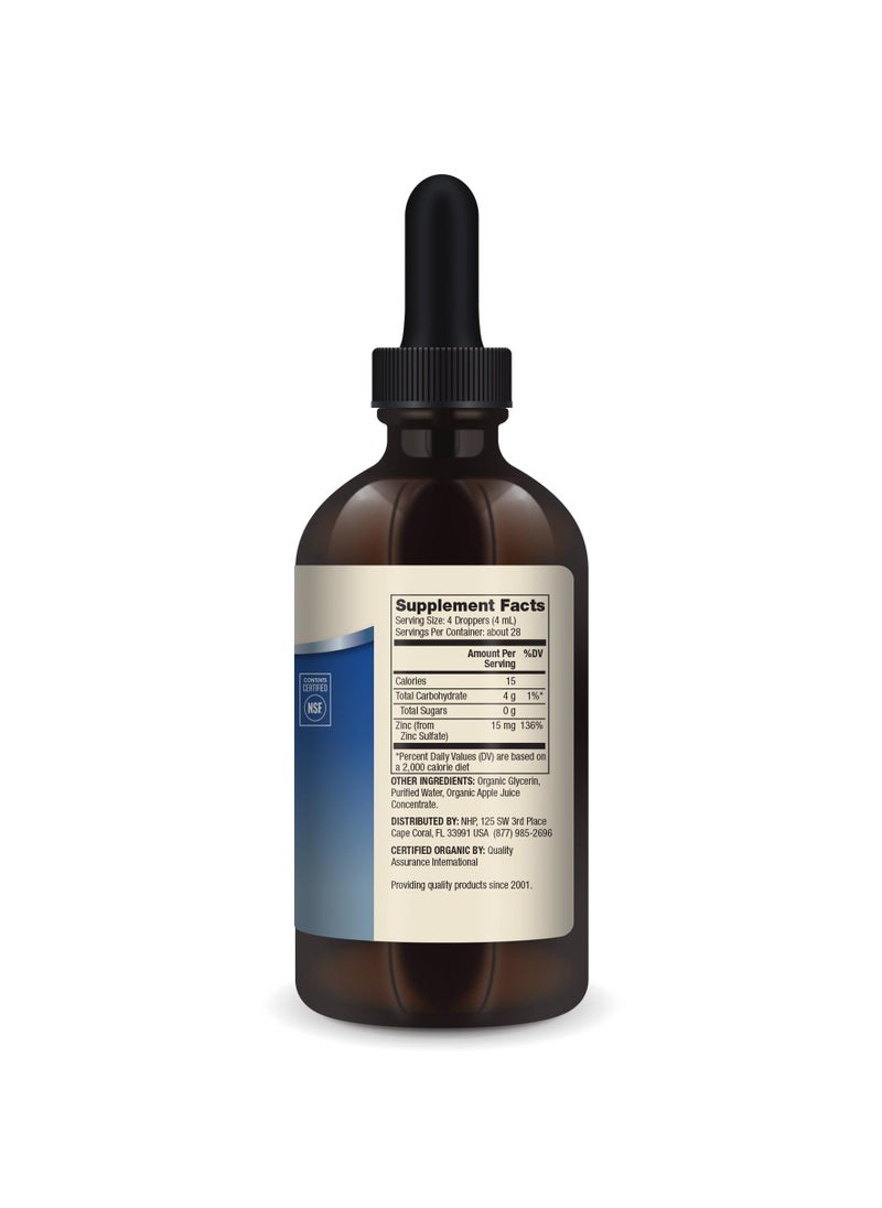 Zinc liquid drops 15 mg per serving, dietary supplement 3.88 fl. oz. (115 ml)