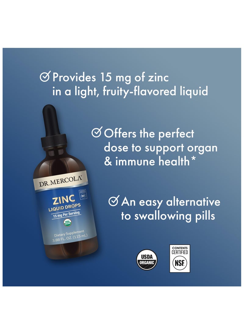 Zinc liquid drops 15 mg per serving, dietary supplement 3.88 fl. oz. (115 ml)