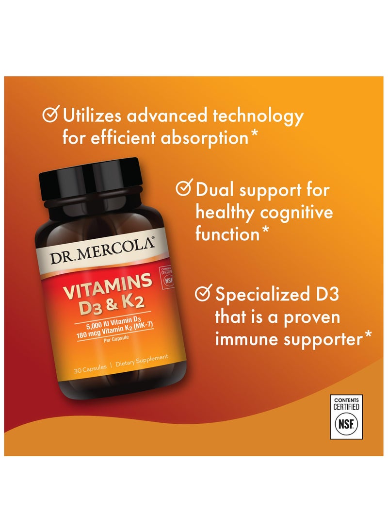 Vitamins d3 & k2 5,000 iu vitamin d3 180 mcg vitamin k2 (mk-7) per capsule, 30 capsules, dietary supplement