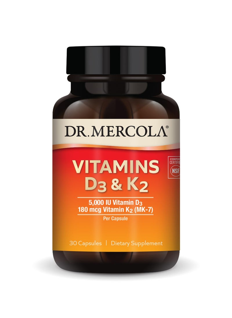 Vitamins d3 & k2 5,000 iu vitamin d3 180 mcg vitamin k2 (mk-7) per capsule, 30 capsules, dietary supplement