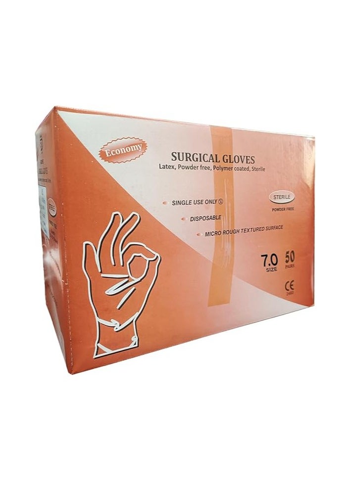 Pack of 50 Sterile Surgic Gloves | Different Sizes | Latex, Powder-Free, Polymer Coated, Sterile (ME-0455)