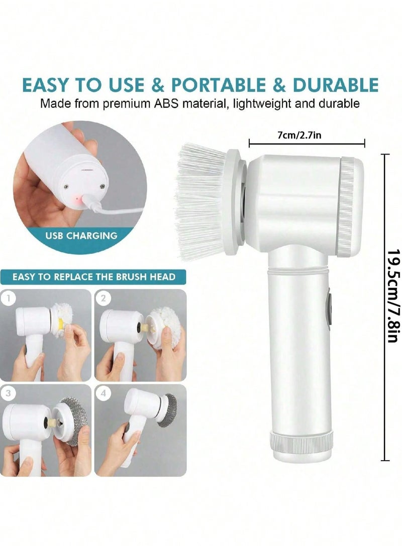 Rechargeable Electric Spin Scrubber, Cordless Handheld Cleaning Brush with 6 Replaceable Heads for Bathroom, Kitchen, Dish, Tile, and Glass Cleaning