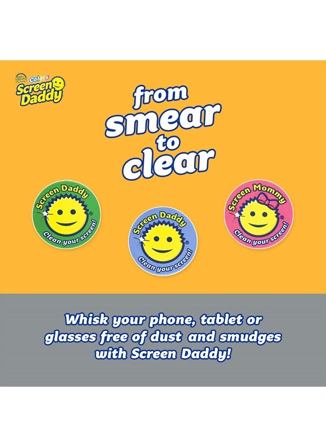 , Screen Daddy - Multi-color, Multi-use Microfiber Cleaning Pads for Electronic Screens With Convenient Storage, Scratch Free, Streak Free, Reusable and Washable, 3ct