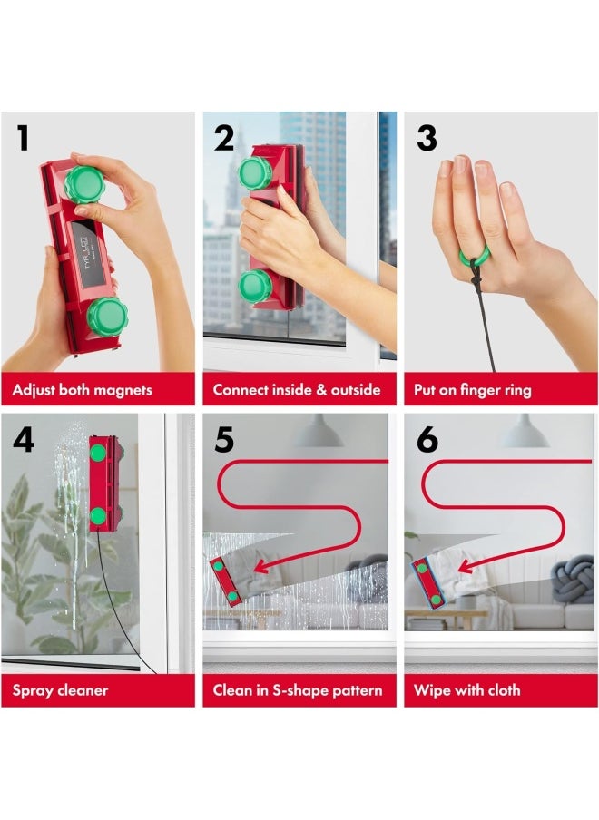 Tyroler Bright Tools The Glider D4 Magnetic Window Cleaner Universal Fits Any Windows Thickness In The World 2-40Mm Due To Adjustable Force Control. 3M Long Anti-Falling Rope Window Cleaning Tools