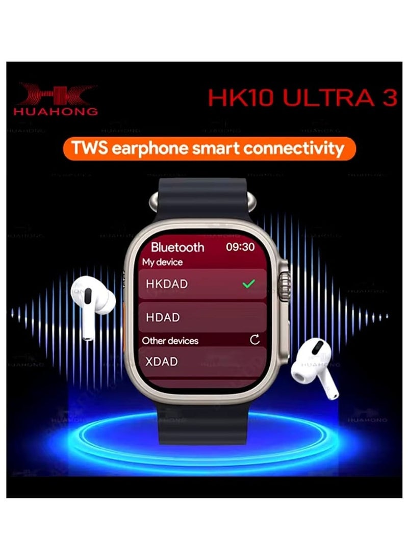 New HK10 ULTRA 3 Smartwatch AMOLED Display, G-Sensor AI Features HK9 Upgraded With Two Strap