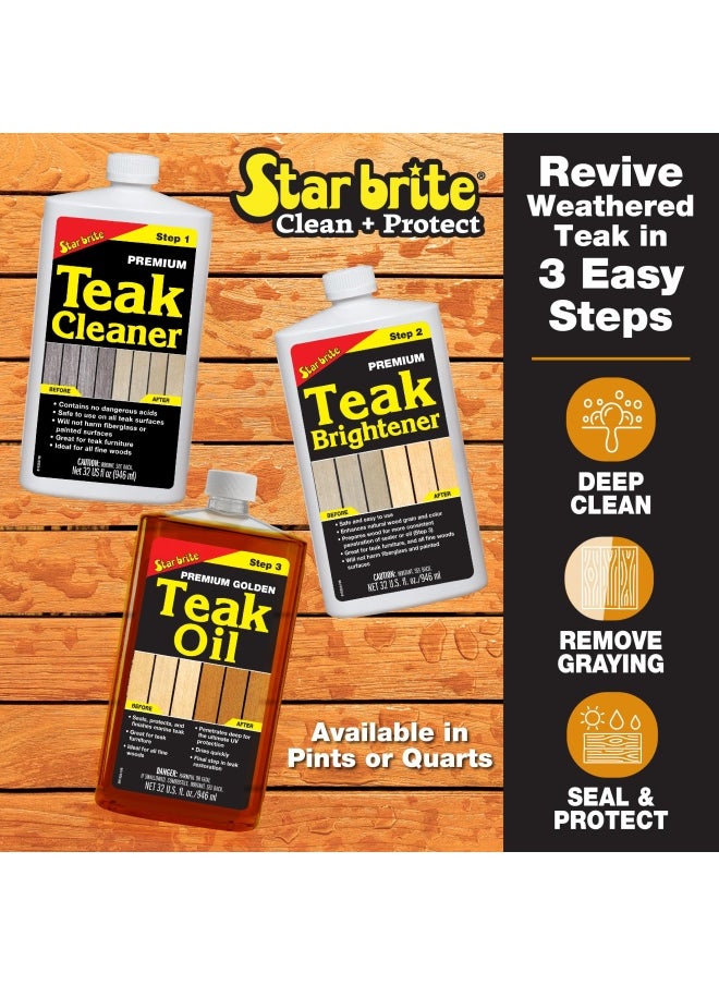 Star Brite Premium Teak Care Kit Marine Grade Teak Cleaner Brightener And Golden Teak Oil Ideal For Boats Decks Patio And Fine Wood Furniture Renew Refinish And Protect 081202