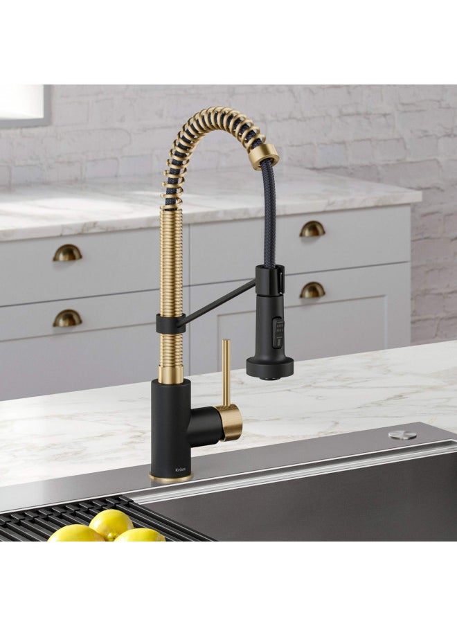 Kraus KPF-1610SFACBMB Bolden 18-Inch Single Handle Commercial Style Pull-Down Kitchen Faucet with Dual Function Sprayer, Spot Free Antique Champagne Bronze/Matte Black