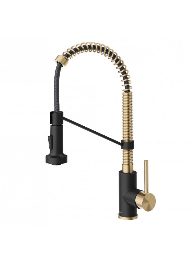 Kraus KPF-1610SFACBMB Bolden 18-Inch Single Handle Commercial Style Pull-Down Kitchen Faucet with Dual Function Sprayer, Spot Free Antique Champagne Bronze/Matte Black